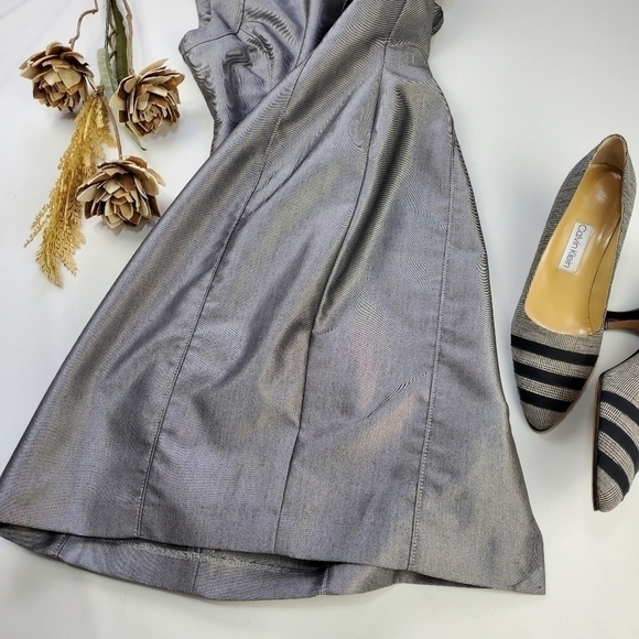Calvin Klein Silver Grey Ruffle Shoulder Dress 2 - Picture 9 of 14